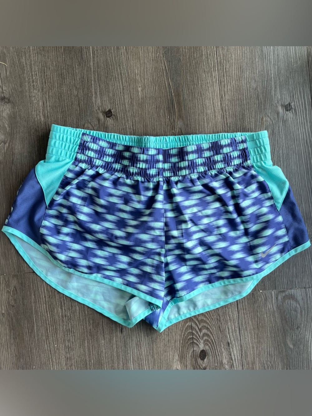 Nike Athletic Running Shorts in Teal & purple/blue